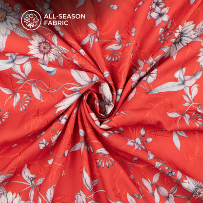 White Floral Digital Print Embroidery Butter Crepe Fabric