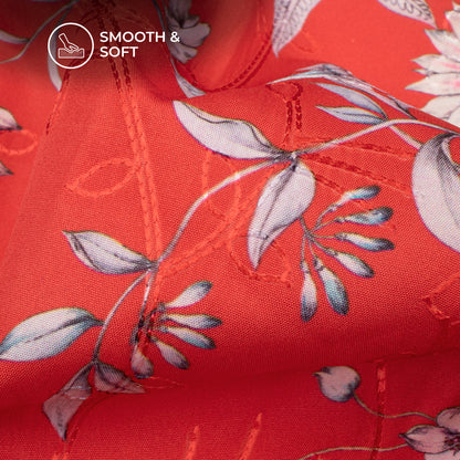 White Floral Digital Print Embroidery Butter Crepe Fabric