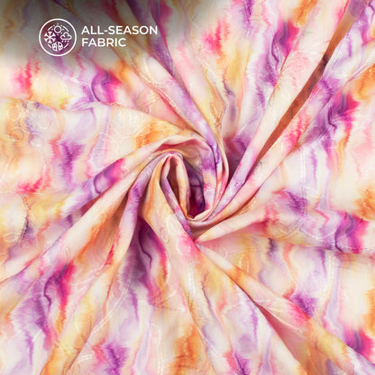 Puple Tye And Dye Digital Print Embroidery Butter Crepe Fabric