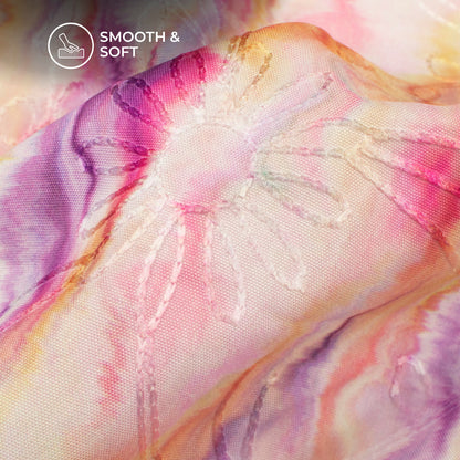 Puple Tye And Dye Digital Print Embroidery Butter Crepe Fabric