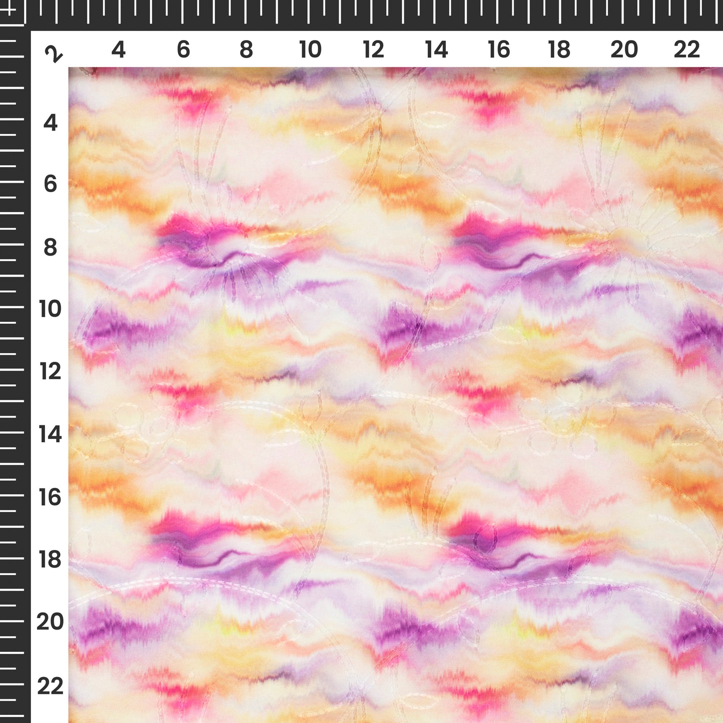 Puple Tie And Dye Digital Print Embroidery Butter Crepe Fabric