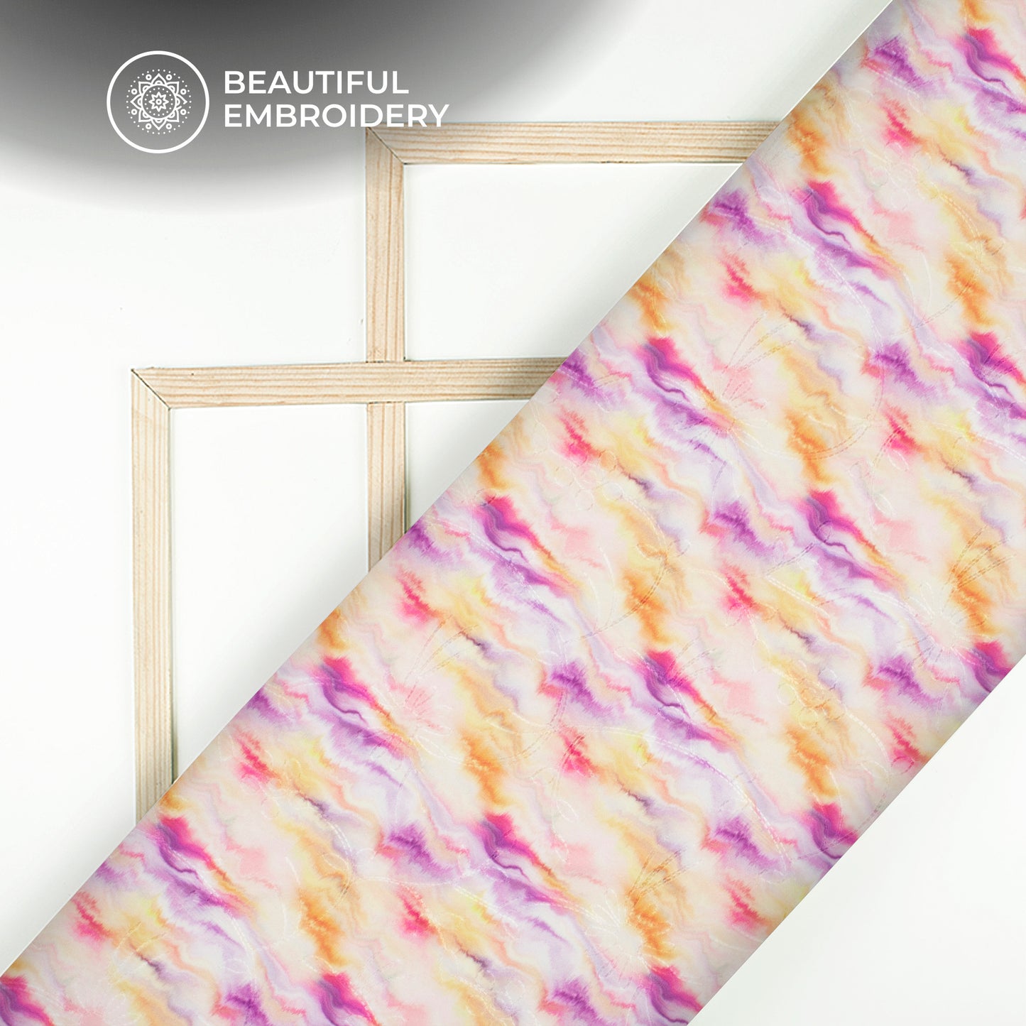 Puple Tie And Dye Digital Print Embroidery Butter Crepe Fabric