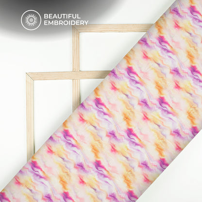 Puple Tye And Dye Digital Print Embroidery Butter Crepe Fabric