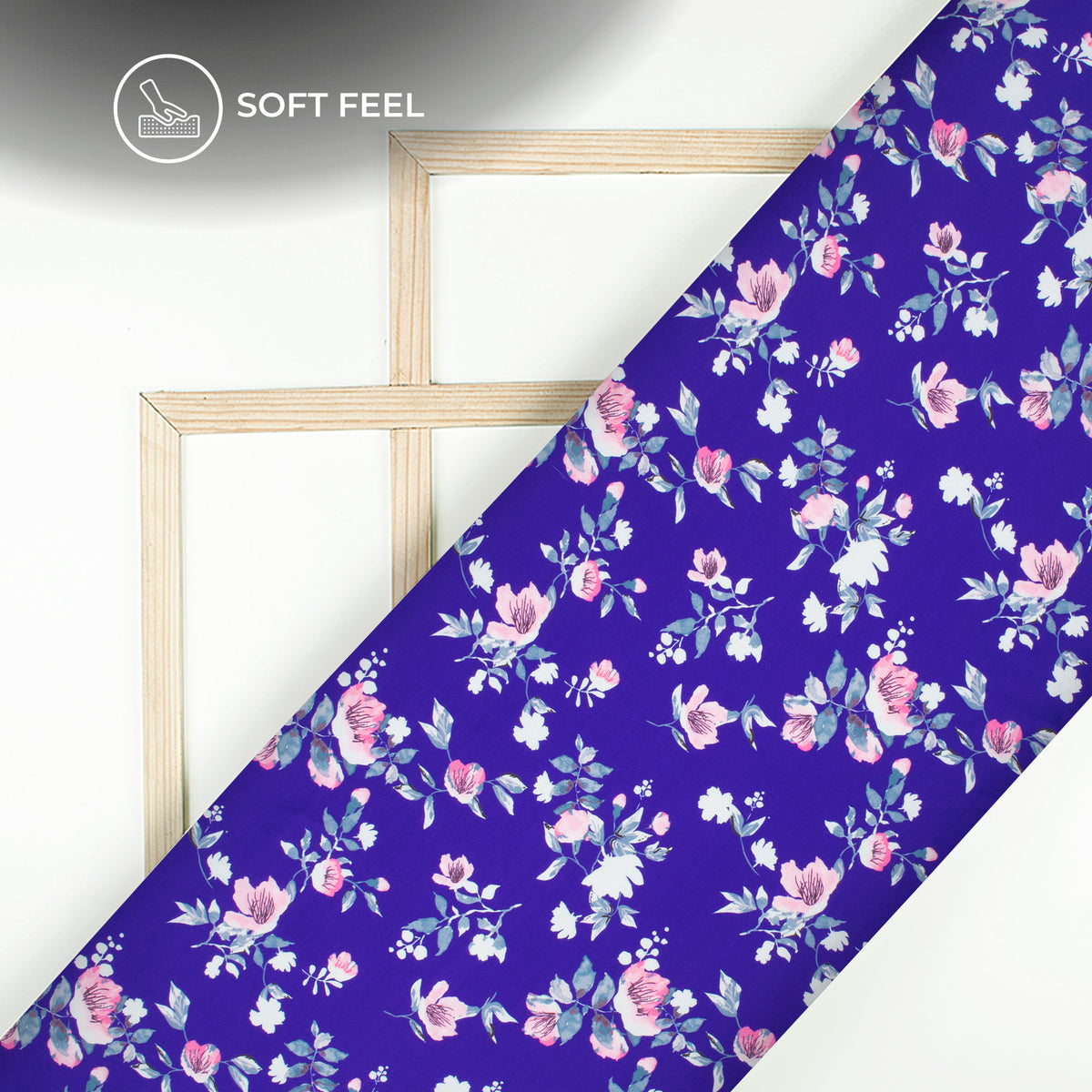 Royal Blue Floral Digital Print Japan Satin Fabric