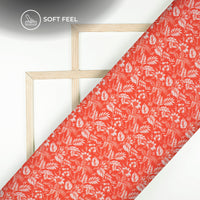 Orange Floral Digital Print Japan Satin Fabric