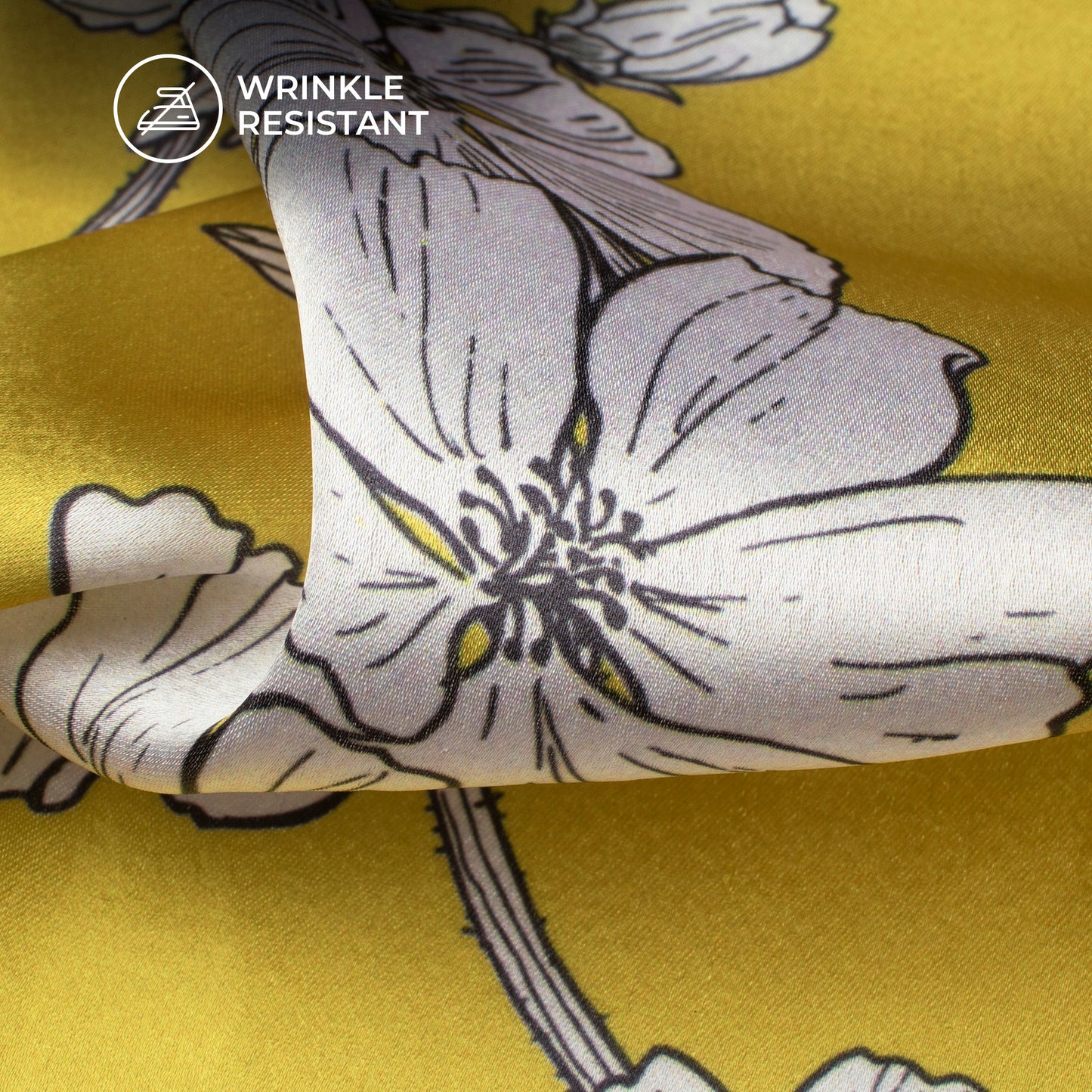 Lemon Yellow Floral Digital Print Japan Satin Fabric