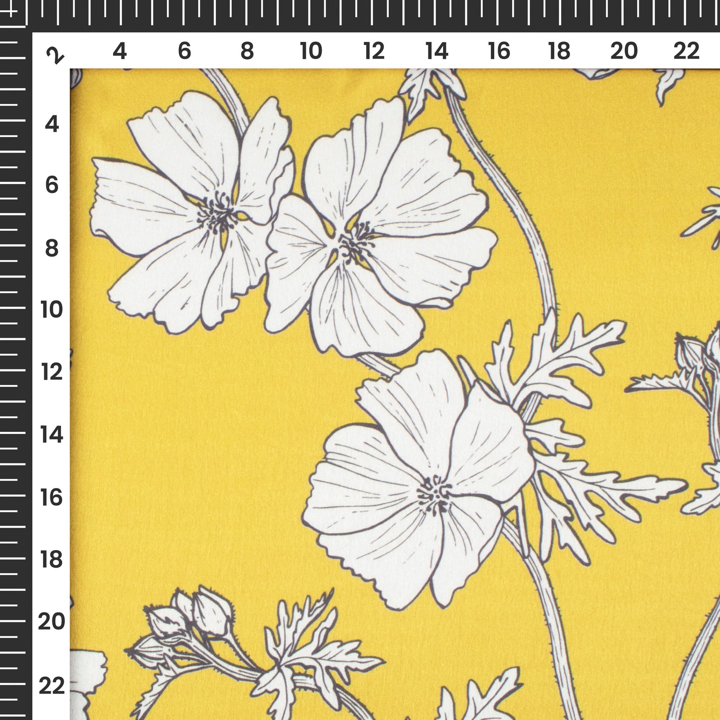 Lemon Yellow Floral Digital Print Japan Satin Fabric