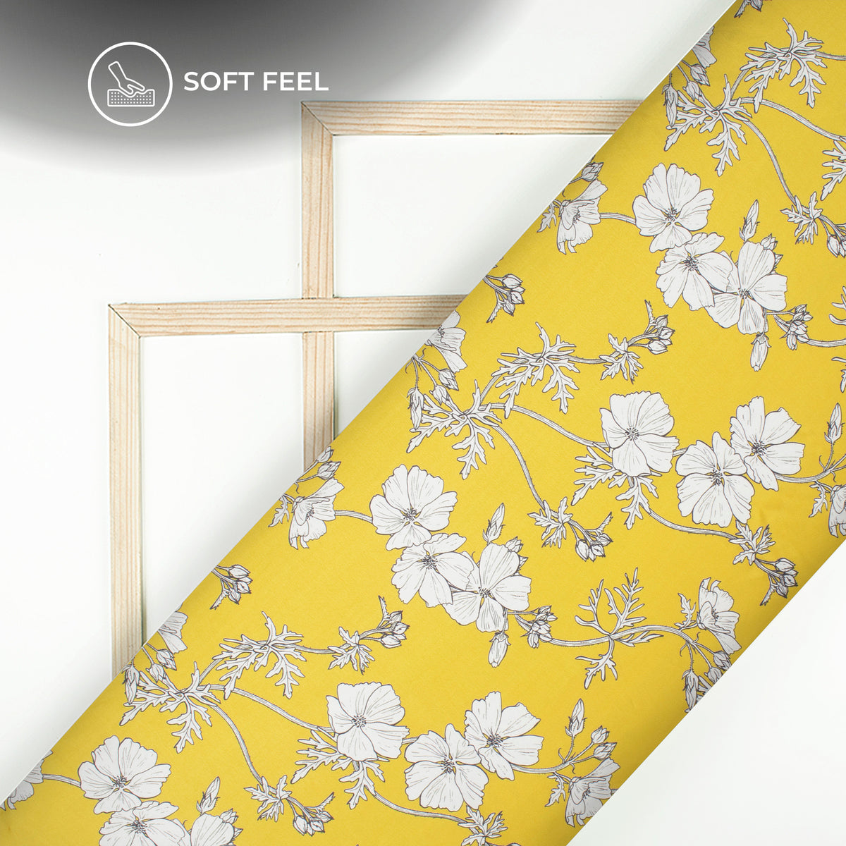 Lemon Yellow Floral Digital Print Japan Satin Fabric