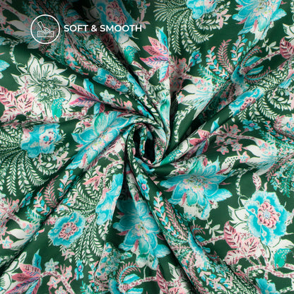 Forest Green Floral Digital Print Modal Satin Fabric