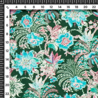 Forest Green Floral Digital Print Modal Satin Fabric