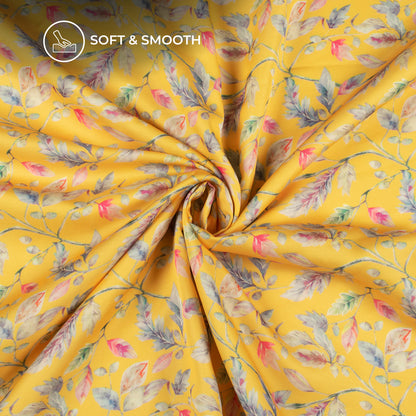 Mustard Floral Digital Print Modal Satin Fabric