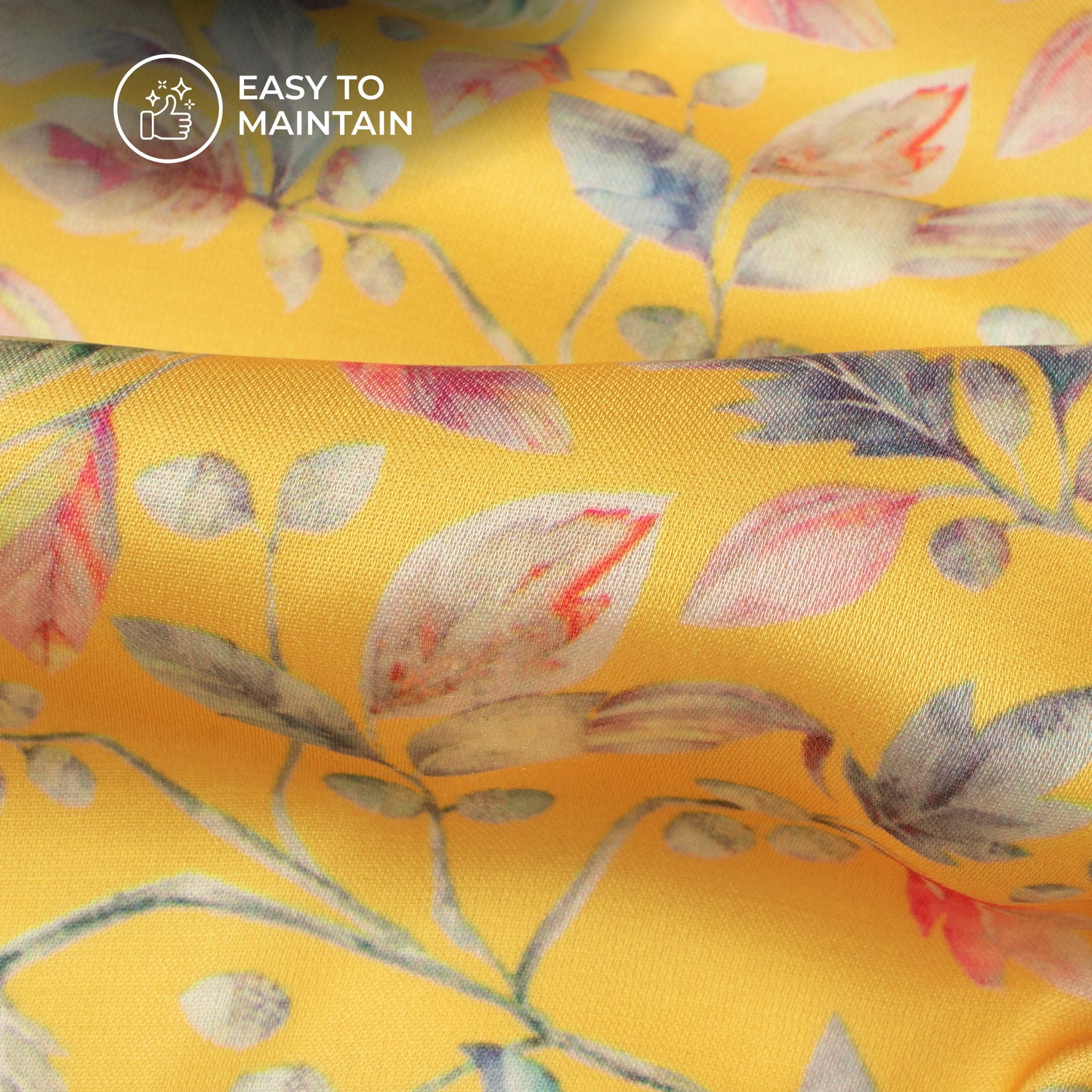 Mustard Floral Digital Print Modal Satin Fabric
