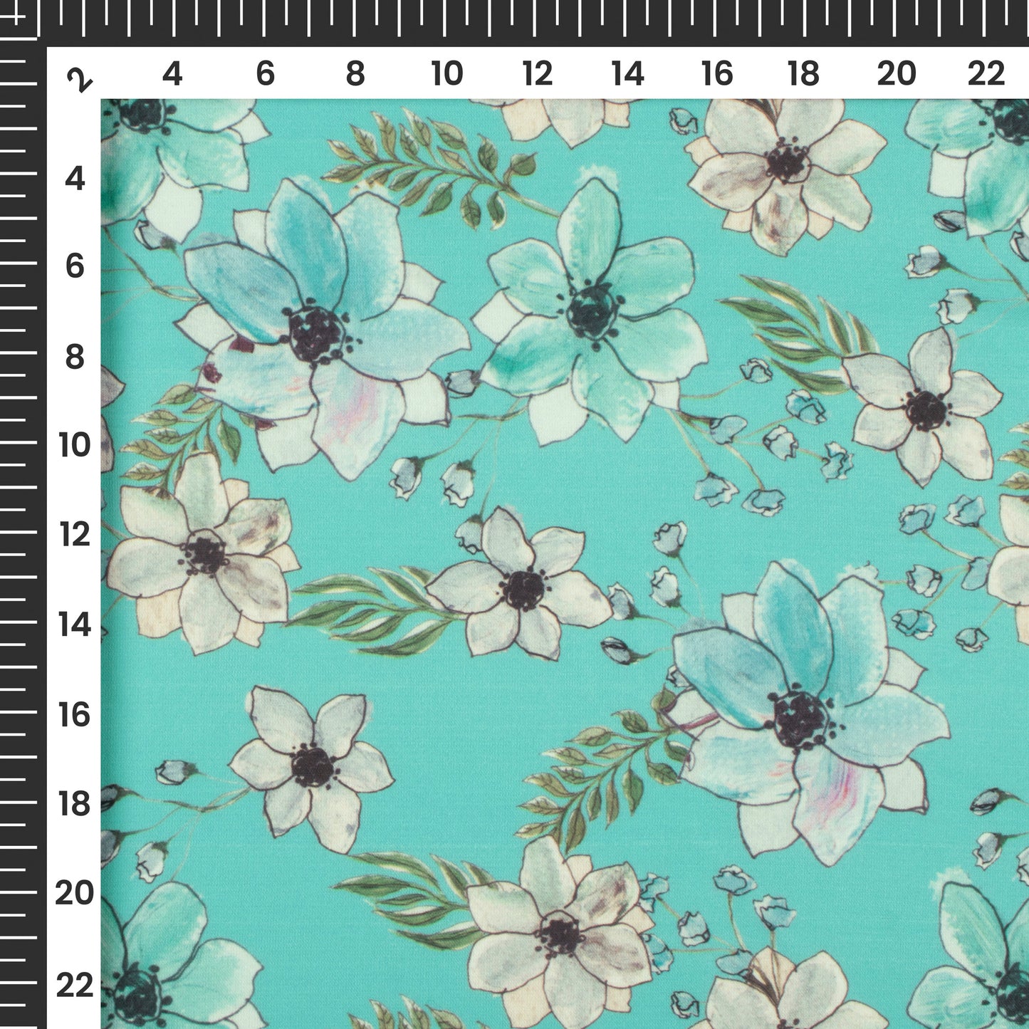 Cyan Blue Floral Digital Print Modal Satin Fabric
