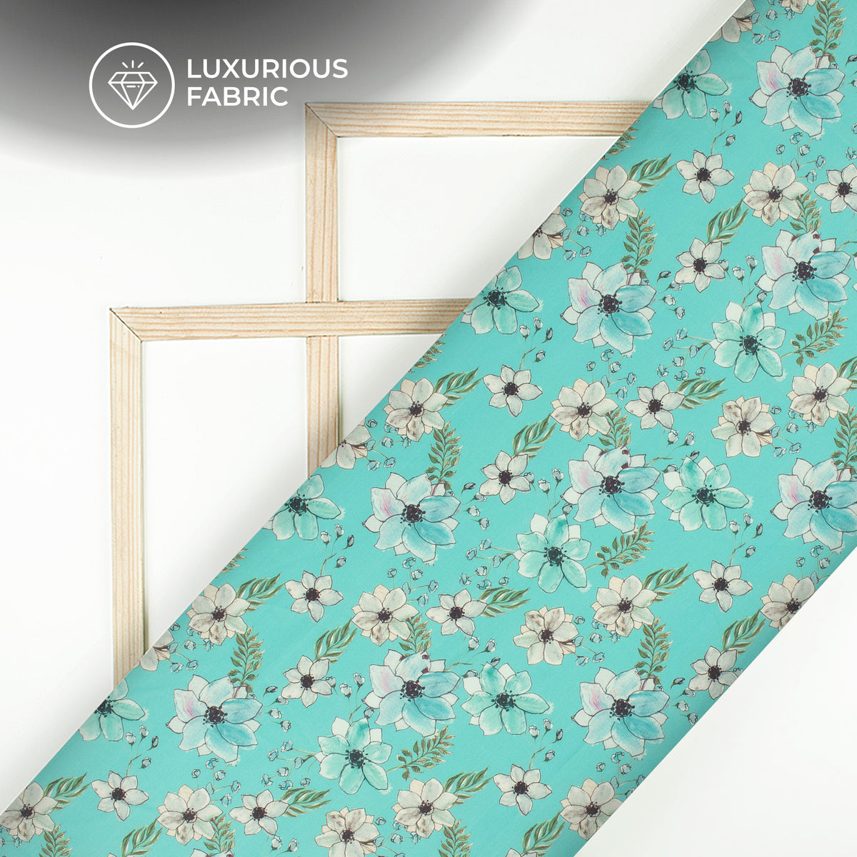 Cyan Blue Floral Digital Print Modal Satin Fabric