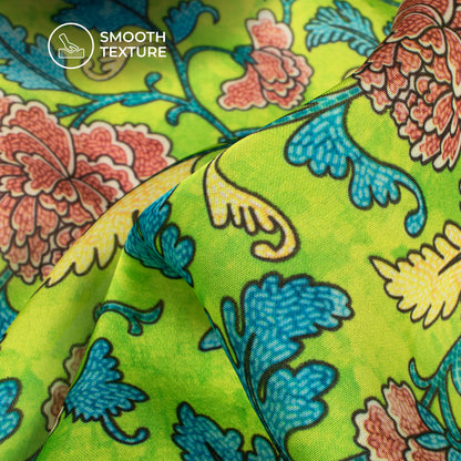 Kelly Green Floral Digital Print Georgette Satin Fabric