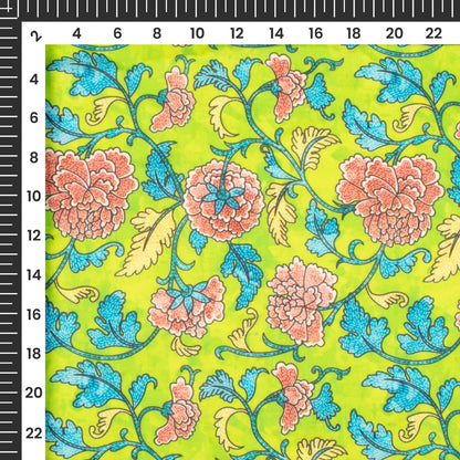 Kelly Green Floral Digital Print Georgette Satin Fabric