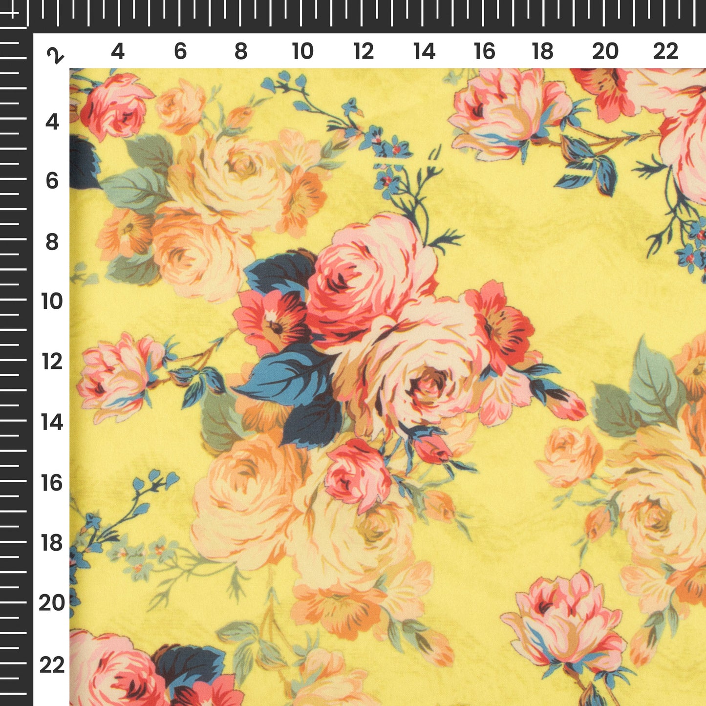 Lemon Yellow Floral Digital Print Georgette Satin Fabric