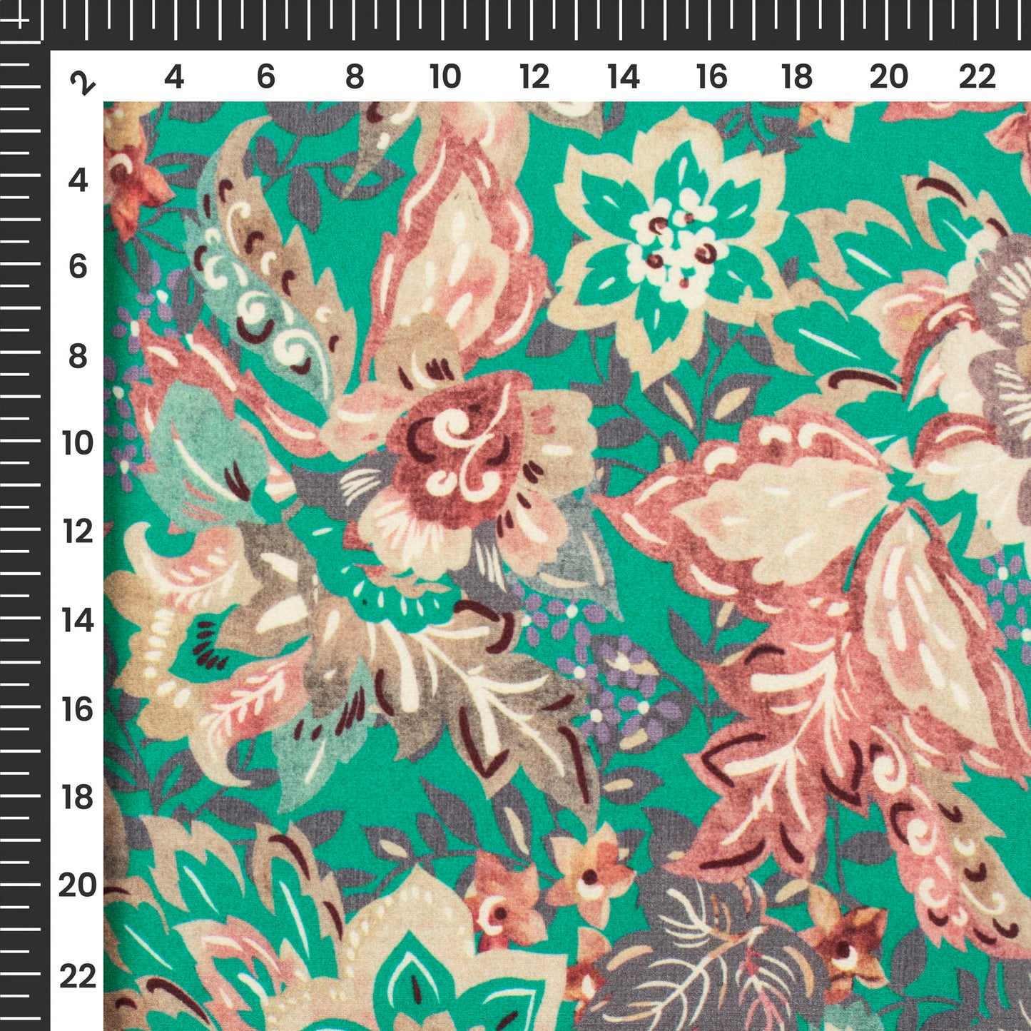 Viridian Green Floral Digital Print Crepe Silk Fabric