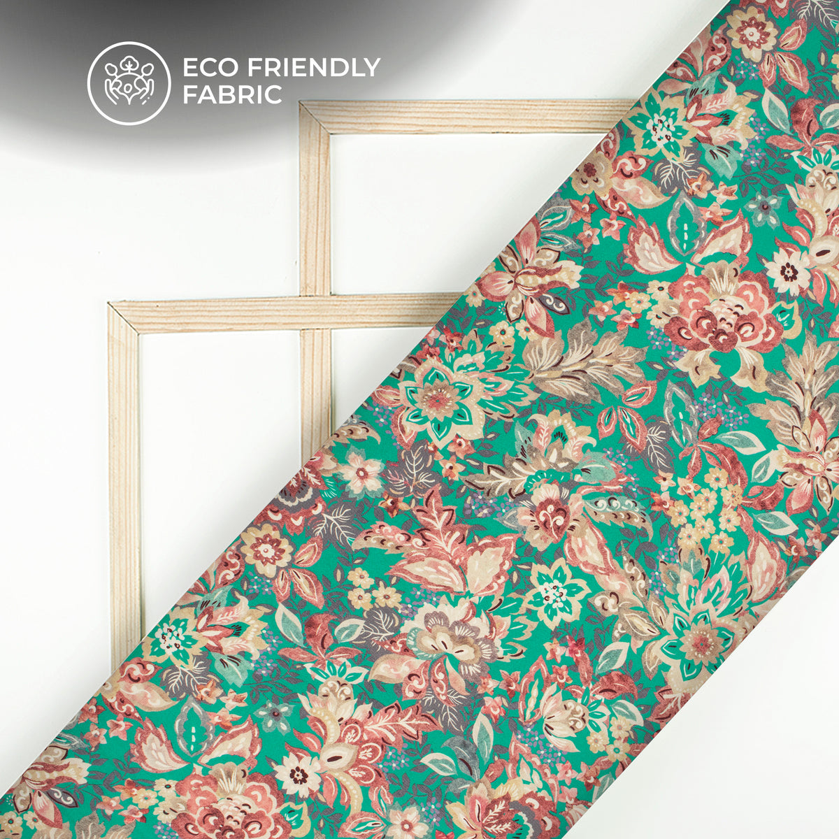 Viridian Green Floral Digital Print Crepe Silk Fabric