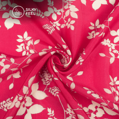 Cardinal Red Floral Digital Print Viscose Uppada Silk Fabric