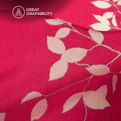Cardinal Red Floral Digital Print Viscose Uppada Silk Fabric