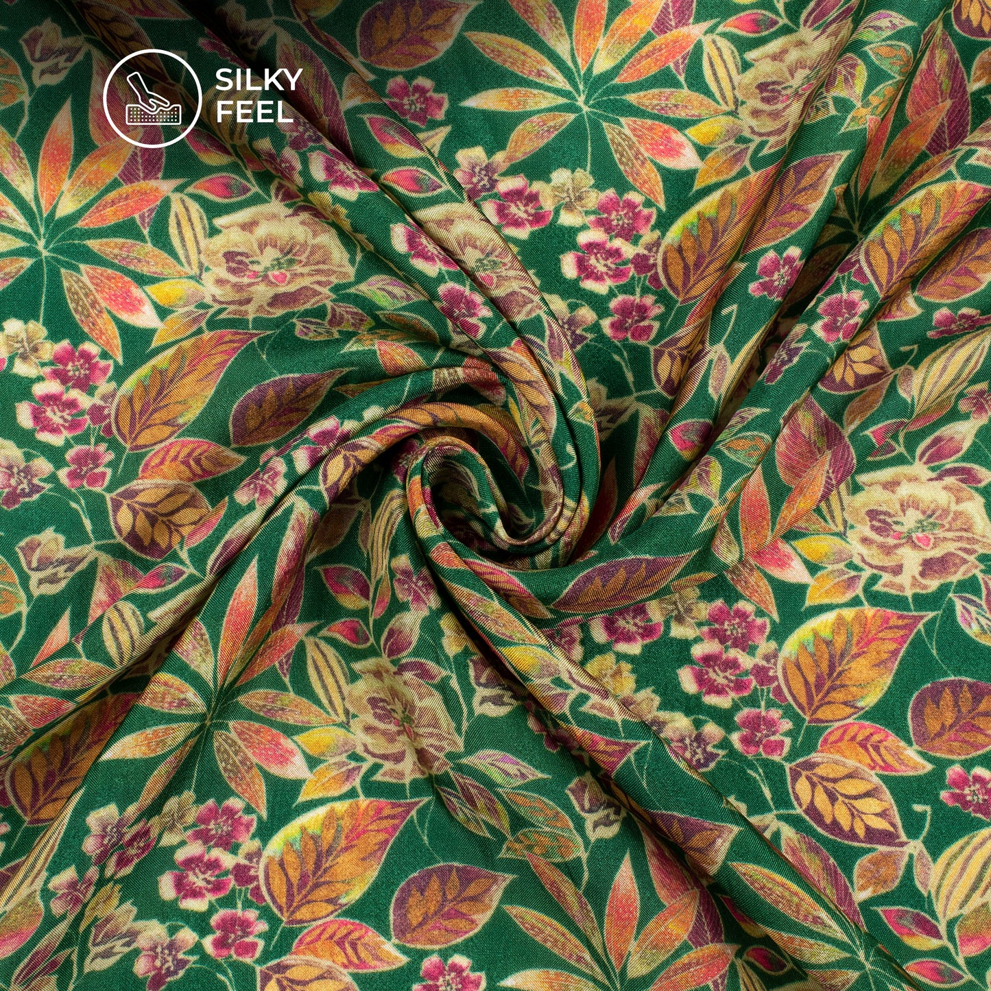 Dark Green Floral Digital Print Viscose Uppada Silk Fabric