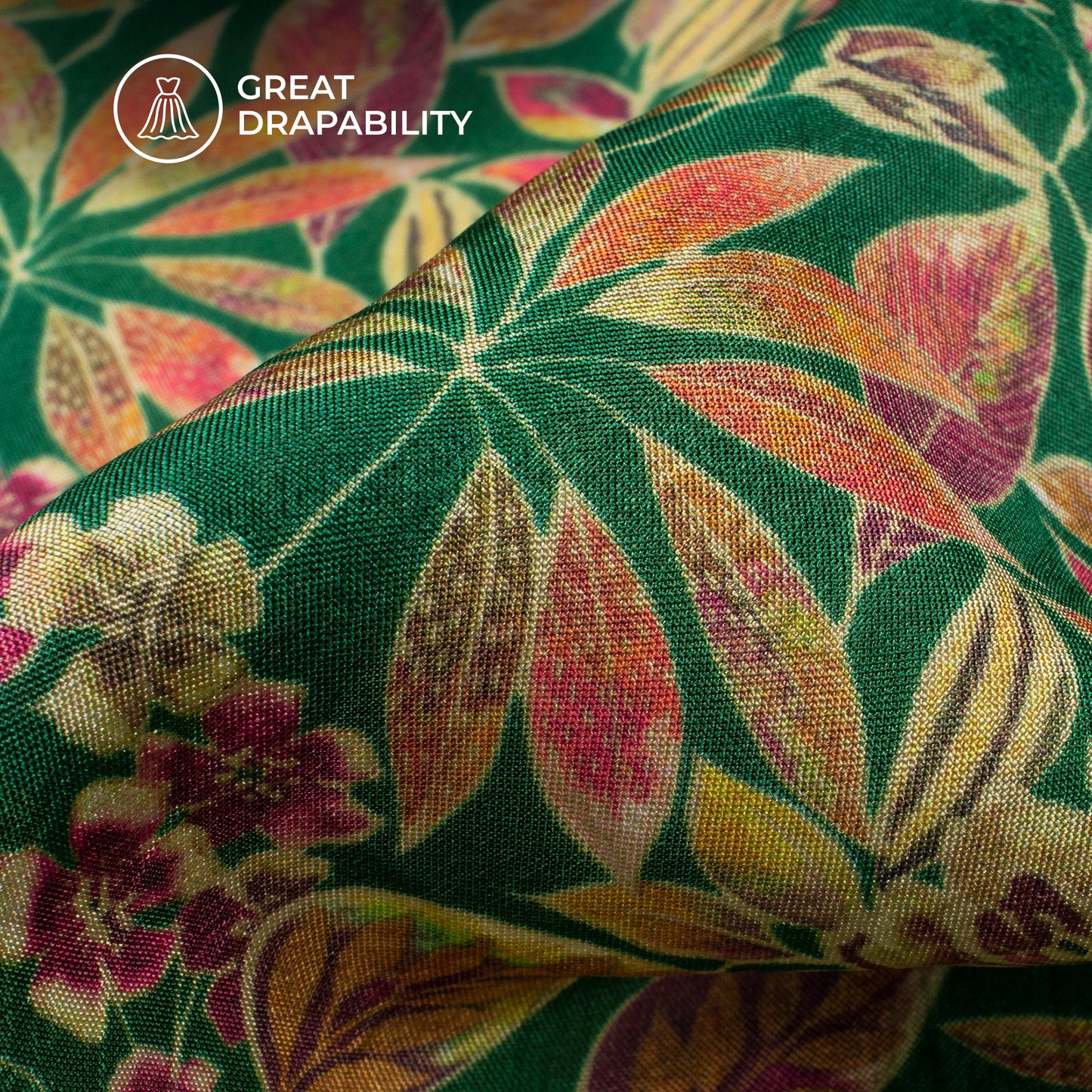 Dark Green Floral Digital Print Viscose Uppada Silk Fabric