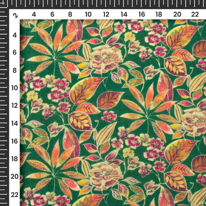Dark Green Floral Digital Print Viscose Uppada Silk Fabric