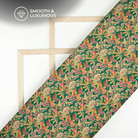 Dark Green Floral Digital Print Viscose Uppada Silk Fabric