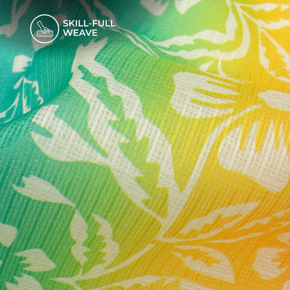 Green Floral Digital Print Kota Doria Fabric