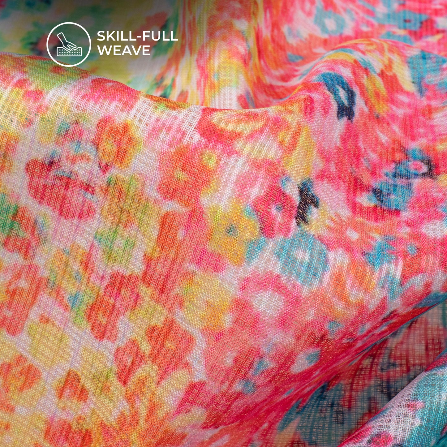 Pink Floral Digital Print Kota Doria Fabric