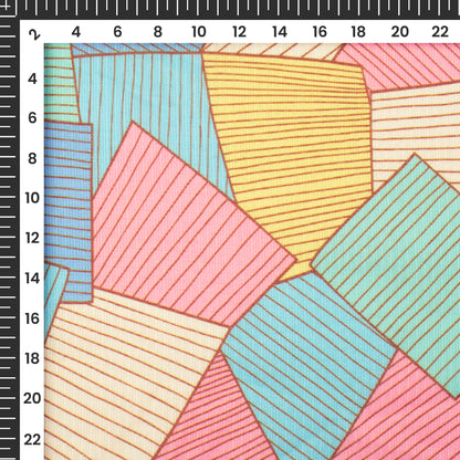 Teal Blue Geometric Digital Print Kota Doria Fabric