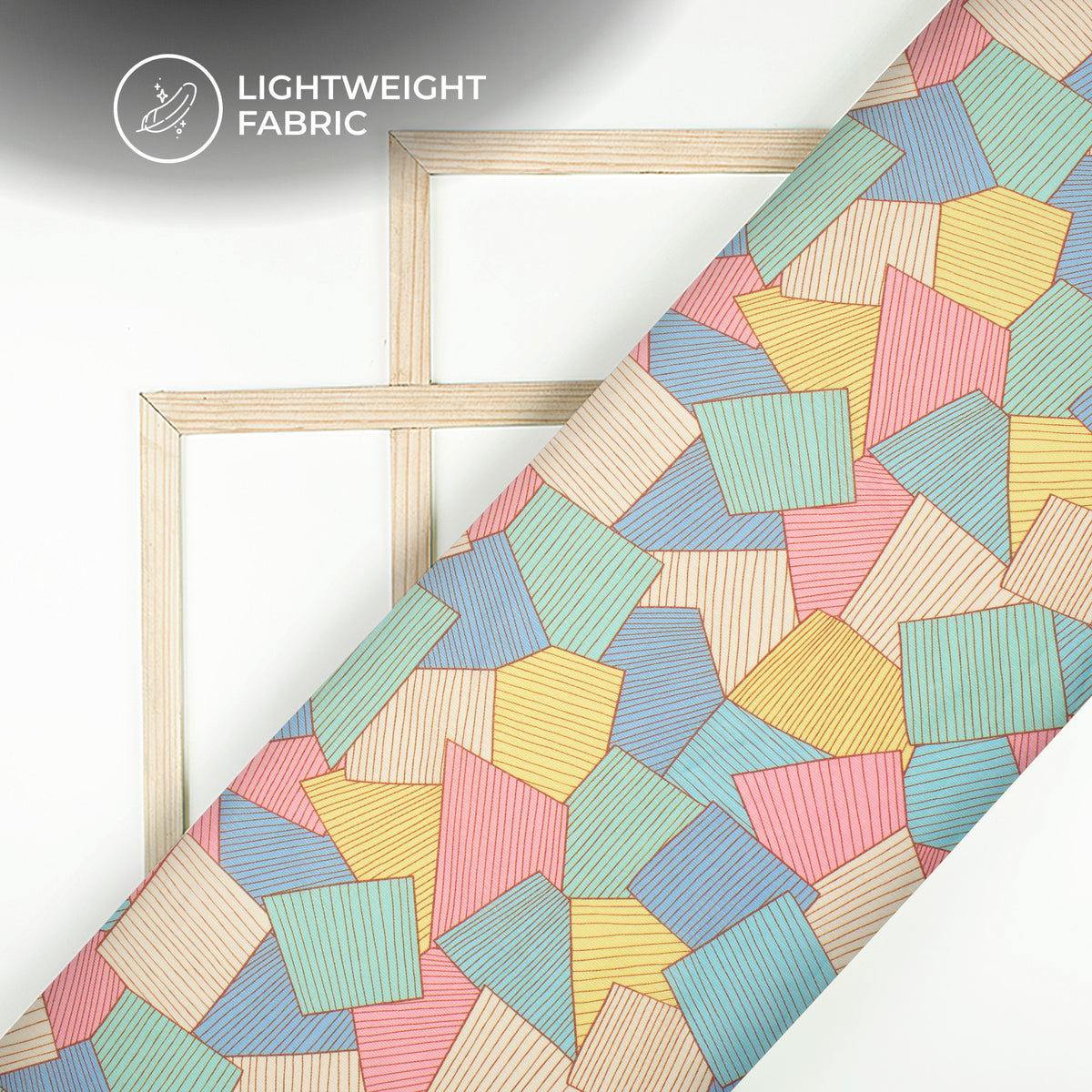 Teal Blue Geometric Digital Print Kota Doria Fabric