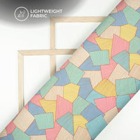 Teal Blue Geometric Digital Print Kota Doria Fabric