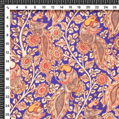Royal Blue Bird Digital Print Butter Crepe Fabric