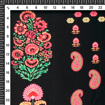 Black Floral Digital Print Butter Crepe Fabric