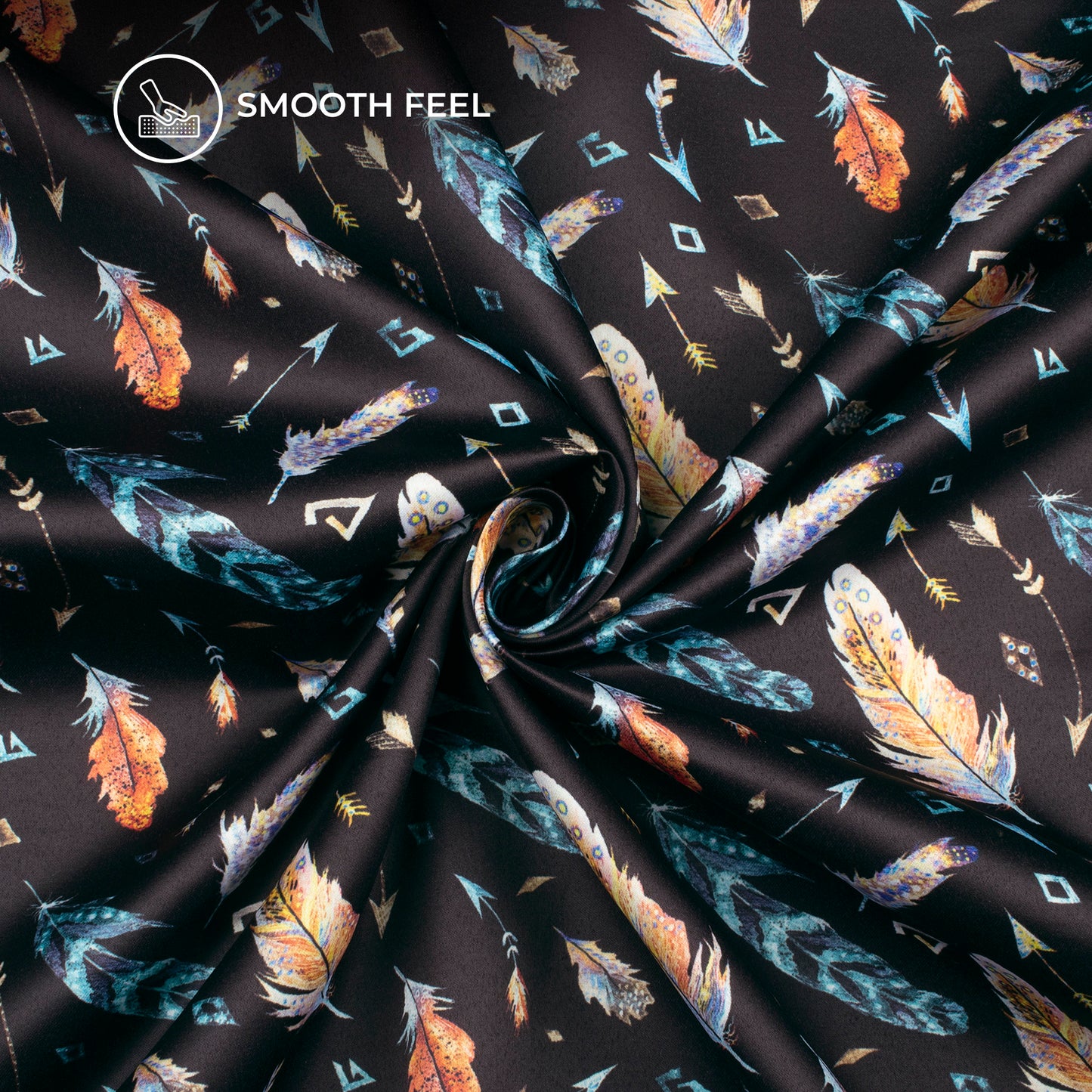 Multi-Color Feather Digital Print Charmeuse Satin Fabric (Width 58 Inches)