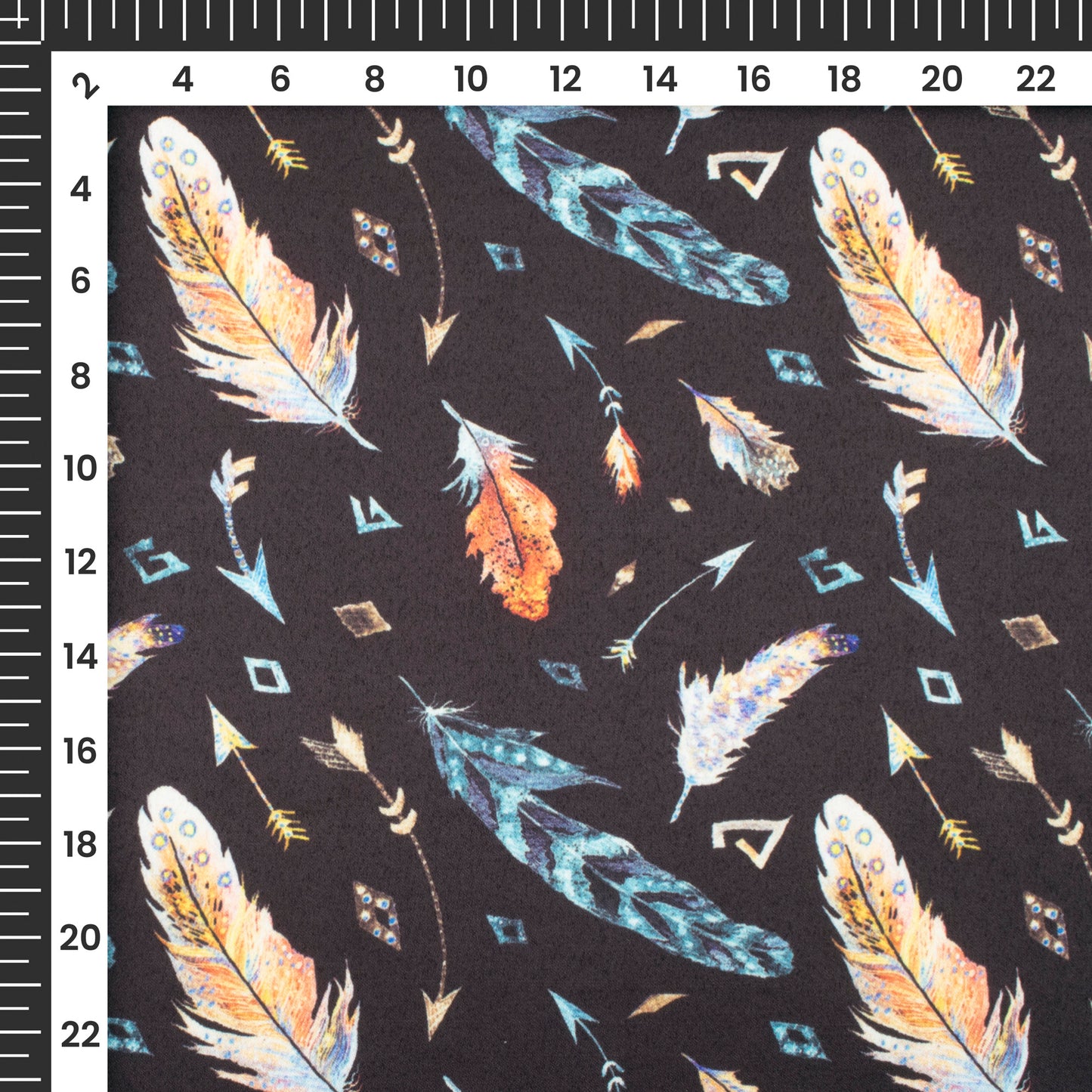 Multi-Color Feather Digital Print Charmeuse Satin Fabric (Width 58 Inches)