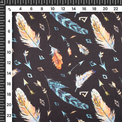 Multi-Color Feather Digital Print Charmeuse Satin Fabric (Width 58 Inches)