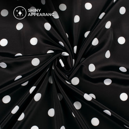 Black Polka Dot Digital Print Crepe Satin Fabric