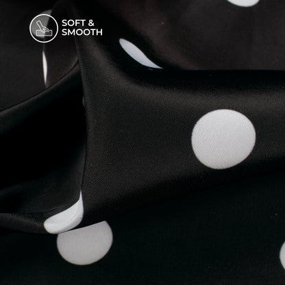 Black Polka Dot Digital Print Crepe Satin Fabric