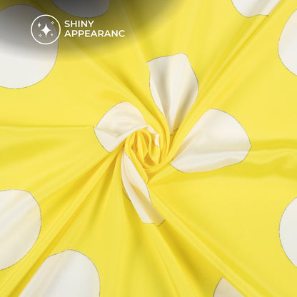 Lemon Yellow Polka Dot Digital Print Crepe Satin Fabric