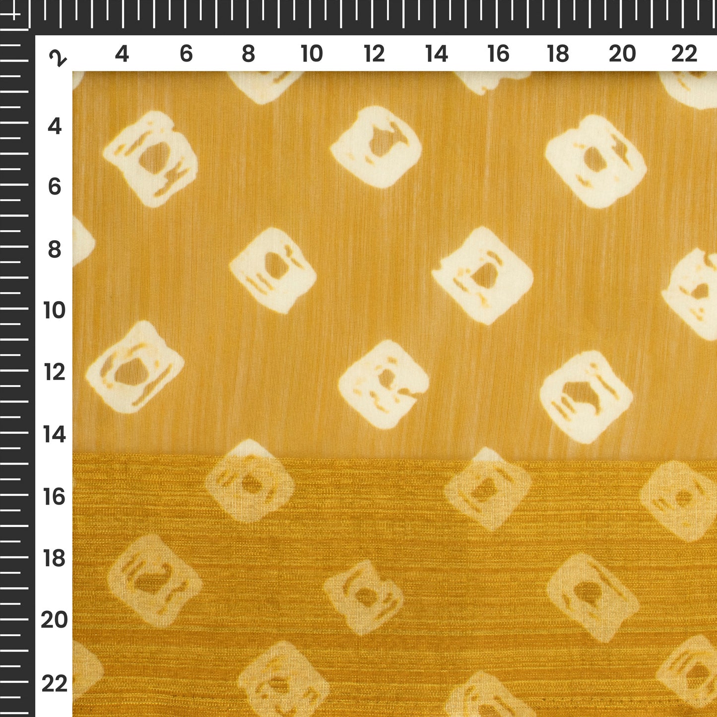 Mustard Yellow Bandhani Digital Print Zari Border Chanderi Fabric