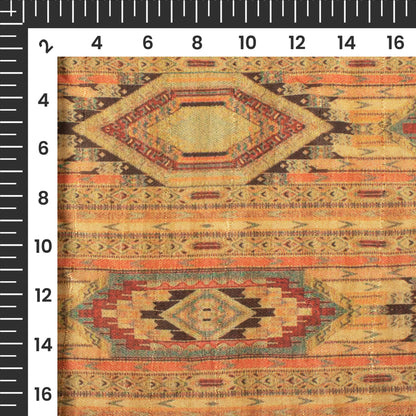 Beige Traditional Digital Print Art Tusser Silk Fabric