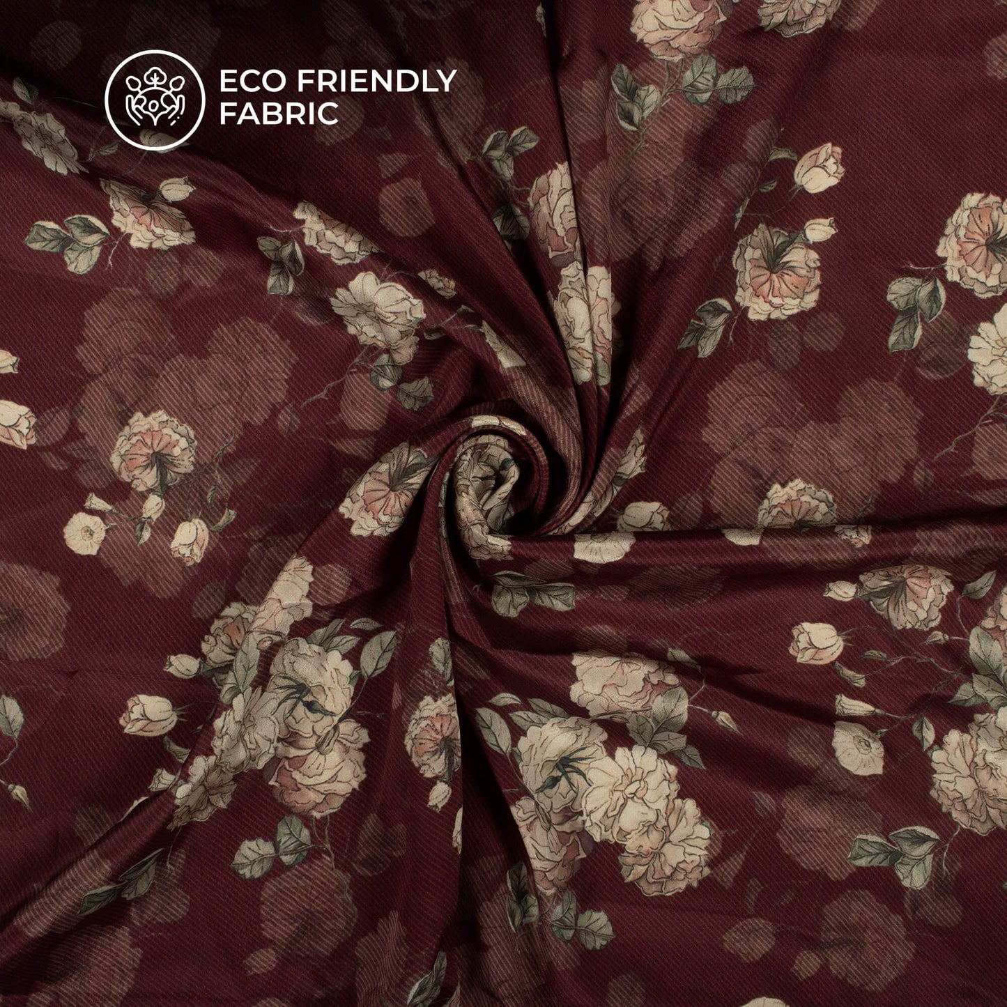 Pecan Brown Floral Digital Print Crepe Silk Fabric