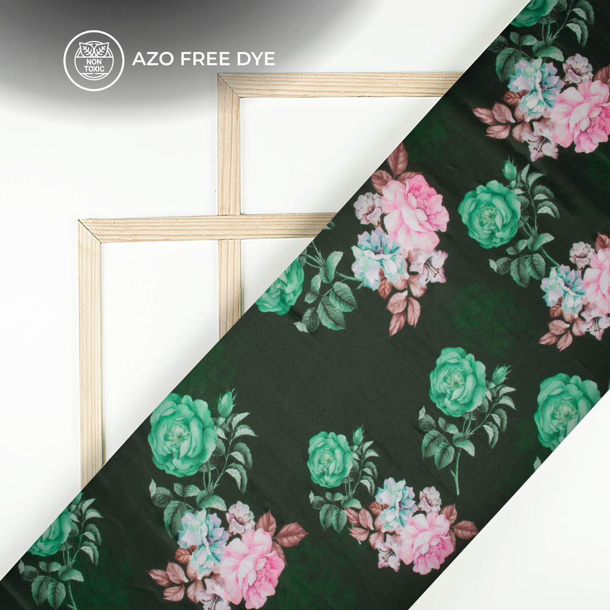 Dark Green Floral Digital Print Crepe Silk Fabric