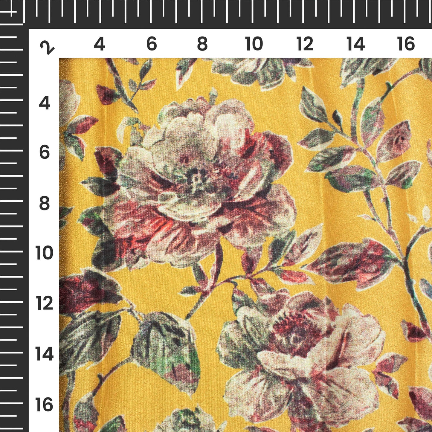 Canary Yellow Floral Digital Print Crepe Silk Fabric
