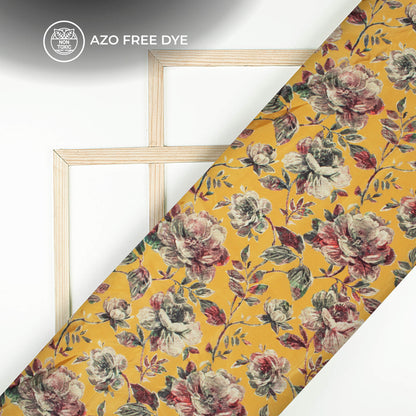 Canary Yellow Floral Digital Print Crepe Silk Fabric