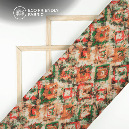 Cream Abstract Bandhanii Digital Print Georgette Fabric