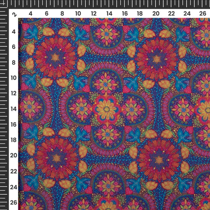 Violet Purple Floral Digital Print Georgette Satin Fabric